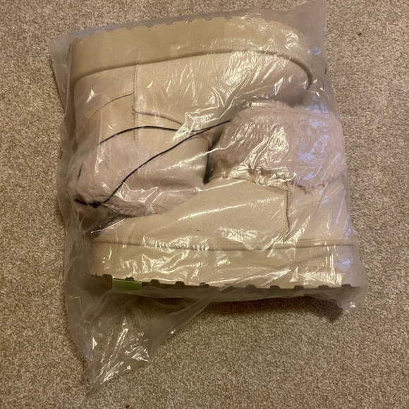 Faux Fur Platform Mini Ankle Boots - Sand - Picture 2 of 7